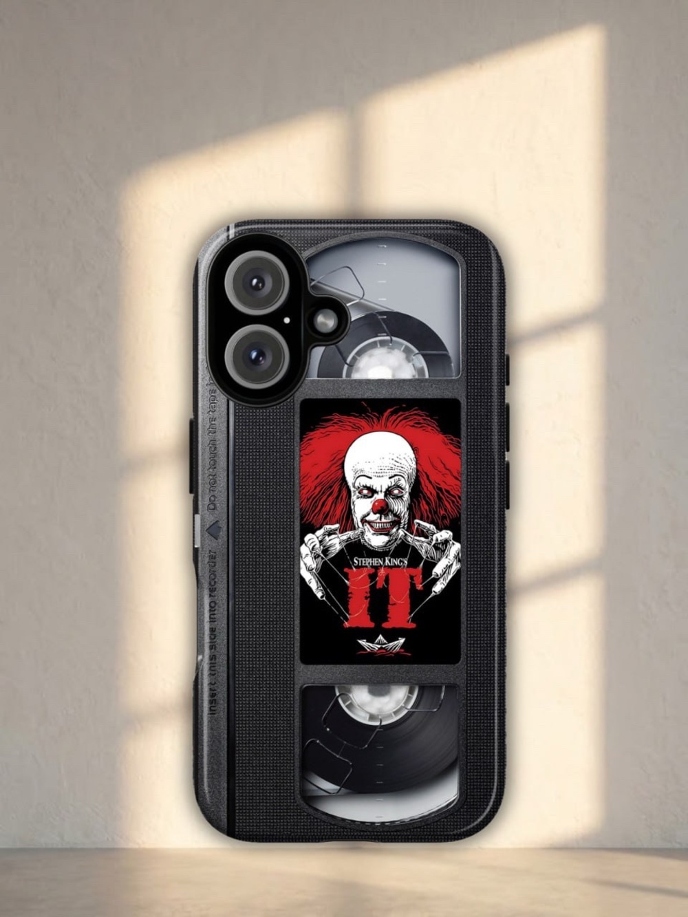 Black Retro VHS-Style Phone Case with Red Horror Graphic